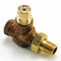 This hydronic globe valve is designed for regulating water flow in HVAC heating and cooling loops. It is suitable for use in commercial and industrial systems requiring precise flow control. The valve is a replacement part for existing hydronic applications.