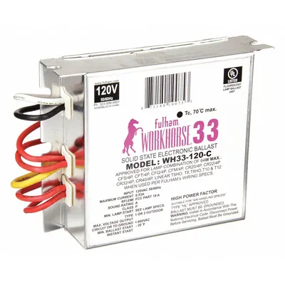 FULHAM Fluorescent Ballast: 120V AC, 1/2/3/4 Lamps Supported - Instant Start Electronic Fluorescent Ballasts