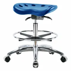 Polyurethane Lab Stool, Blue, 17 in Seat Width, 14 in Seat Depth, 20-28 in Height Range, Aluminum Base, 5 Casters, Foot Support