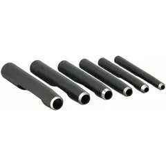 This SAE hollow punch set includes three punches with overall lengths of 4 in, 4 1/2 in, and 4 1/8 in, and taper lengths of 4/5 in, 9/10 in, and 49/50 in. Each punch produces a 3/16 in hole diameter. Supplied in a canvas pouch for storage. Used for cutting clean holes in gasket materials, leather, plastics, and thin metals.