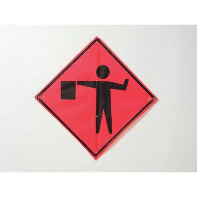 EASTERN METAL SIGNS AND SAFETY Roll Up Traffic Sign: 48 in x 48 in Nominal Sign Size, Polyester/PVC, 0.015 in - Flagger Ahead Signs