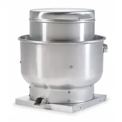 This unassembled belt-drive centrifugal upblast fan is designed for kitchen exhaust applications. It features a 30 1/2 in wheel and a square base for roof or wall mounting. The unit accepts motors from 1/3 hp to 5 hp and is supplied without a drive package or motor. Suitable for general ventilation where high static pressure is not required.