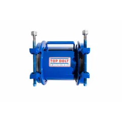 Carbon steel coupling body with epoxy coating, designed for vibration movement in piping systems. Features stainless steel bolts and a female flange connection sized 8 in 10 in. Maximum operating pressure 260 psi. Suitable for connecting pipes in applications where movement absorption is required.