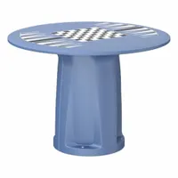 This 42-inch diameter polyethylene cylinder base table includes a game top and accepts ballast for stability. It meets ISO 22196 standards for antimicrobial activity. Suitable for commercial or recreational settings requiring weather-resistant furniture