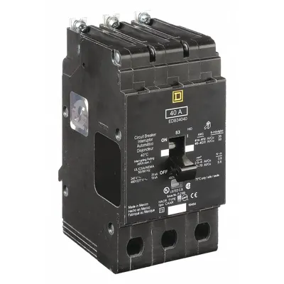 SQUARE D Miniature Circuit Breaker: 40 A, 277/480V AC, Three Phase, 18kA at 277/480V AC - EDB & EGB Series, Bolt-On Square D Miniature Circuit Breakers
