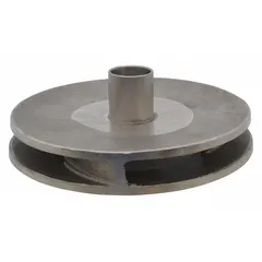 This closed-design impeller is constructed from 304 stainless steel for use with Dayton chemical-resistant straight centrifugal pumps. It serves as a replacement component in fluid handling systems where corrosion resistance is required. Compatible with Dayton pump models 4JMV5, 4JMV6, 4JMW9, and 4JMX1.