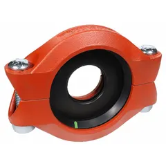 This grooved pipe coupling features a 3 in x 2 in reducing configuration with grooved x grooved x grooved connections. Constructed of ductile iron with an EPDM seal, it is rated for a maximum operating pressure of 500 psi. Used to join grooved-end pipes in piping systems such as fire protection, HVAC, and industrial applications.