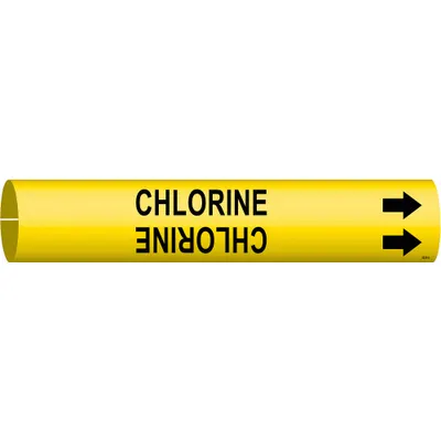 BRADY Pipe Marker: Chlorine, Yellow, Black, Fits 3/4 to 1 3/8 in Pipe O.D., 1 Pipe Markers - Chlorine Snap-On Pipe Markers