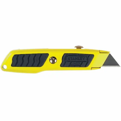 STANLEY Utility Knife: 6 in Overall Lg, Steel Std Tip, Rubberized, Metal/Rubber - Retracting Utility Knives