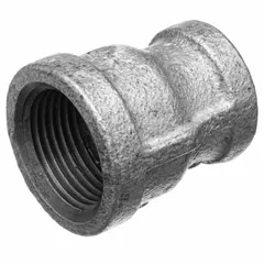 This straight pipe elbow is made of malleable iron and features a 2 in x 3/4 in size. With a maximum operating pressure of 150 psi, it is suitable for medium-pressure applications in plumbing, HVAC, and industrial fluid systems, including steam, water, gas, and air lines.