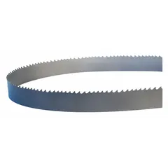 Bi-metal band saw blade with variable cutting edge and 4/6 tooth configuration. Blade width 2 in, length 19 ft. Suitable for cutting steel and steel alloys in fabrication and metalworking applications.