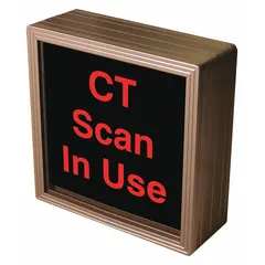 Backlit safety sign designed to indicate that a CT scan is in use. Provides clear visibility in medical or industrial environments to alert personnel and visitors of active radiation zones.