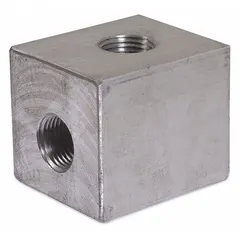 Aluminum manifold block designed as a replacement or upgrade component for MI-T-M 5004 Series pressure washers. It distributes fluid flow within the system, supporting reliable operation in industrial cleaning applications.