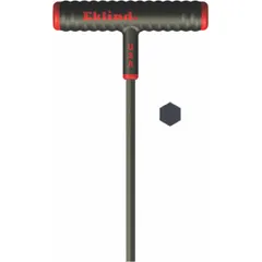 T-shaped hex key with a 1/4 in SAE tip size and a 9 in long arm. Made of steel with a black oxide finish. Designed for tightening or loosening hex socket fasteners in assembly, maintenance, and repair tasks.