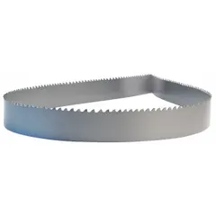 Bi-metal band saw blade for cutting carbon steel and structural steel shapes. Features a 4/6 variable tooth configuration to reduce vibration and noise. Blade length 14 ft 6 in, width 1 1/4 in. Suitable for structural applications such as beams and channels in fabrication and construction.