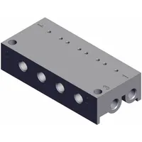 4-port manifold from the V100 Series, with a Coefficient of Volume (Cv) of 0.008. Serves as a centralized base for mounting valves in pneumatic control systems. Used in industrial automation and material handling applications for compact air distribution
