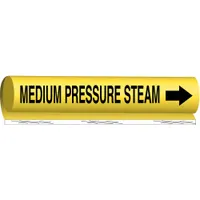Pipe Marker: Medium Pressure Steam, Yellow, Black, Fits 1 1/2 to 2 3/8 in Pipe O.D., 1 Pipe Markers (MPN 5723-I)