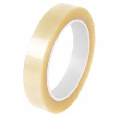 Transparent anti-static conductive adhesive film tape, 1/4 inch wide, 72 yards long, 2.2 mil thick, rated for 20 V. Used for anti-static shielding, grounding, and EMI/RFI protection in electronics assembly and industrial control panels.
