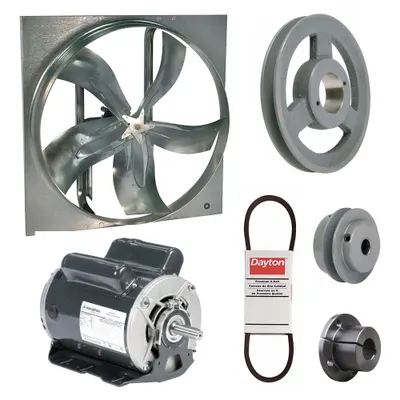 Dayton Exhaust Fan with Drive Package: Belt Drive, 24 in Blade, 1 1/2 hp, 10,002 cfm - Belt-Drive Panel Exhaust Fans with Drive Package