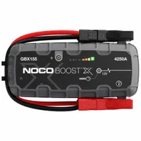 The NOCO GBX155 is a handheld power and jump starter designed for boosting 12 V lead-acid batteries. It features USB charging for convenient recharging. Suitable for use in automotive, marine, and industrial settings to start vehicles or equipment with dead batteries
