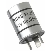 3-terminal flasher relay for 12V DC passenger-vehicle turn-signal and hazard-light circuits. Rated at 12.8 A with a flash rate of 2 to 6 per minute. Compatible with passenger vehicles