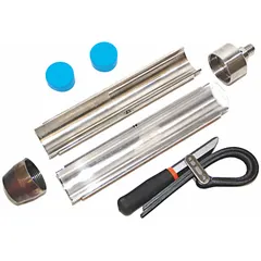 Stainless steel soil core sampler with a 2-inch overall diameter and 12-inch overall length. Features a threaded connection type and includes two end caps. Used for collecting undisturbed soil core samples for environmental, geotechnical, and agricultural analysis.