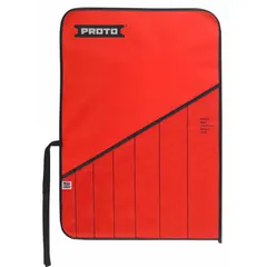 This PROTO wrench roll is a canvas hand-tool organizer in red, designed for storing and transporting wrenches. It features a tie-strap closure to secure tools during transport. The overall length is 1/8 inch.