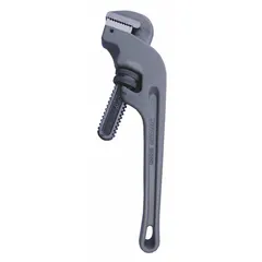 Aluminum I-Beam pipe wrench with serrated jaws for gripping and turning pipes, fittings, and round objects. 18 in overall length with 2 1/2 in jaw capacity. Suitable for assembly, disassembly, and repair tasks in plumbing and mechanical maintenance.