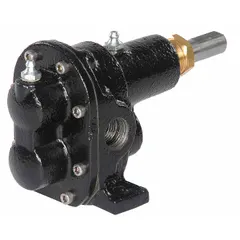 This pedestal-mount rotary gear pump features a cast iron body and steel gears. Ports are 1" FNPT. It delivers 24.7 gpm and does not include a relief valve. Suitable for transferring clean, non-abrasive fluids in industrial fluid-handling systems.