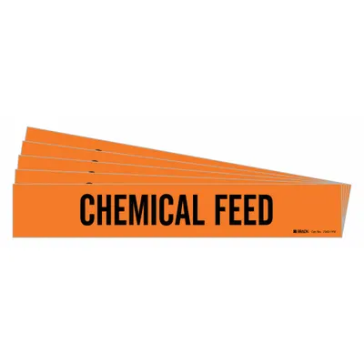 BRADY Pipe Marker: Chemical Feed, Orange, Black, Fits 8 in and Larger Pipe O.D. - Chemical Feed Adhesive Pipe Markers