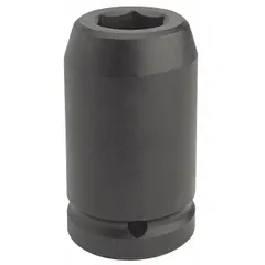 SAE 6-point deep impact socket with 1" drive and 2-7/16 in socket size. Overall length 4-7/8 in. Black oxide finish. For use with impact wrenches on heavy-duty fastening applications.