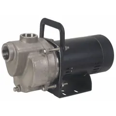 Self-priming centrifugal pump with ODP motor enclosure, rated for 1/8 to 1 HP. Operates on 115/230V AC, delivers up to 33 ft of head, and accepts 1-1/2 in intake and discharge connections. Suitable for transferring water and thin liquids in general industrial, agricultural, and commercial applications such as irrigation, dewatering, and fluid circulation.