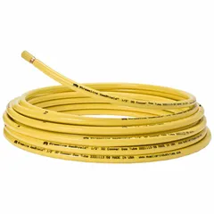This STREAMLINE copper tubing is Type ACR, 1/2 in diameter, supplied in a 100 ft coil. It features a yellow polyethylene coating for corrosion resistance and has a maximum operating pressure of 700 psi. Suitable for gas supply lines in industrial, commercial, and residential applications where protection against corrosive environments is required.