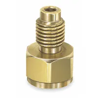 This brass half union is a component for refrigerant machine replacement hoses and couplers. It is used to connect hose sections or attach hoses to equipment in HVAC and refrigeration systems, providing a secure joint during service and maintenance