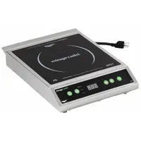 Single-station countertop induction range with digital controls and a ceramic glass cooking surface. Operates on 120V AC. Suitable for commercial kitchens and foodservice operations requiring precise, efficient heating for pots and pans