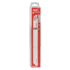 This 12-inch thin-metal-cutting blade is designed for straight and curved cuts in sheet metal and tubing. With 18 teeth per inch and a 0.04-inch thickness, it is suitable for demolition, fabrication, and HVAC applications. Sold in a pack of 50.