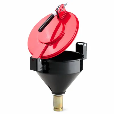 PIG Drum Funnel: Latching/Lockable, Black / Red, No Flame Arrester, 11 1/4 in x 15 in - Drum Funnels