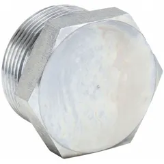 Steel hydraulic hose plug with 1 in fitting size and 1-7/16-12 thread. Rated for 6000 psi maximum working pressure at 70°F with O-Ring Face Seal (ORFS) connection. Used to seal open ports in high-pressure hydraulic systems, preventing leaks and contamination in fluid power circuits.
