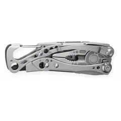 This LEATHERMAN multi-tool features fold-out pliers with needle nose pliers, a stainless steel blade, a Phillips #1 and #2 bit driver, and an opener. The aluminum handle in silver finish houses 7 tools and 7 functions, with a closed length of 4 inches and an open length of 7 3/4 inches. Suitable for everyday carry, outdoor tasks, and light repair work.