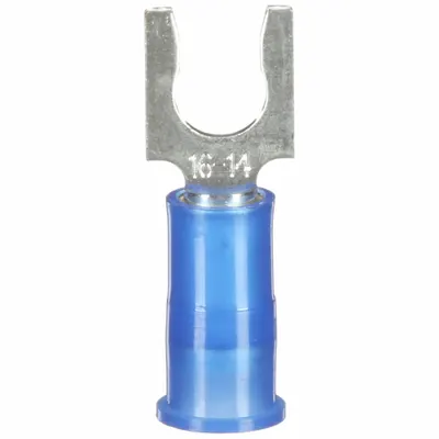 3M Fork Terminals: Blue, Nylon, #8 Stud Size, 16 AWG – 14 AWG Wire Range - Insulated Fork Terminals