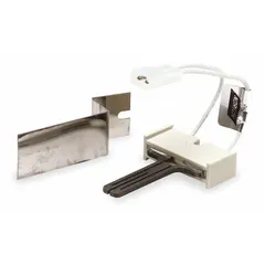 Universal hot surface igniter for gas-fired heating appliances such as furnaces and boilers. Silicon carbide flat tip, 120V AC input, plug-in connection with 4 1/2 inch lead length. Replaces White-Rogers OEM igniters.