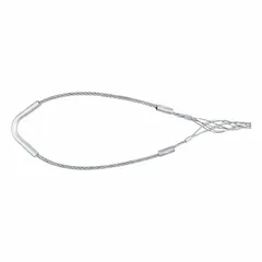Galvanized steel closed mesh cable support grip with single eye style. Mesh length 5 in, breaking strength 1,100 lb. Accommodates cable diameters from 0.41 in to 0.56 in. Used for securing and supporting cables in pulling or hanging applications.