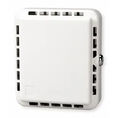 Thermostat guard with double-wall construction and snap-on cover. Off-white color. Ring base. Inside dimensions 6-1/16 in H x 5-1/16 in W x 2-5/8 in D; outside 7-5/16 in H x 6-5/16 in W x 3 in D. Includes lock and key. Used to protect thermostats from tampering and physical damage in commercial and industrial settings.