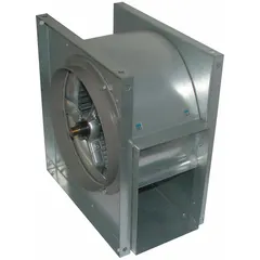 This belt-drive blower is supplied without a drive pack, requiring integration with a compatible motor and drive. It features a 10 1/4 inch wheel diameter and clockwise rotation when viewed from the drive side. Suitable for general air movement in ventilation and exhaust systems.