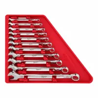 MILWAUKEE Combination Wrench Set: Alloy Steel, Chrome, 11 Tools, 15° Head Offset Angle, Offset (MPN 48-22-9411)