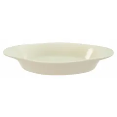 Ceramic rarebit and au gratin dish in Bone White finish. Overall dimensions 11 in length, 5 3/4 in width, 1 5/8 in depth. Suitable for preparing and serving oven-to-table dishes such as rarebit and au gratin in commercial foodservice settings.