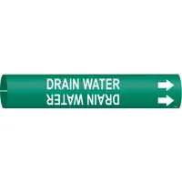 Pipe Marker: Drain Water, Green, White, Fits 4 to 6 in Pipe O.D., 1 Pipe Markers, With Arrows (MPN 4176-D)