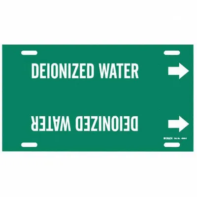 BRADY Pipe Marker: Deionized Water, Green, White, Fits 10 to 15 in Pipe O.D. - Deionized Water Strap-On Pipe Markers