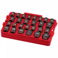 MILWAUKEE Socket Set: 1/2 in Drive, 27 Piece, 6-Point, Metric/SAE, 10 mm to 24 mm/3/8 in to 1 1/8 in (MPN 49-66-6819)