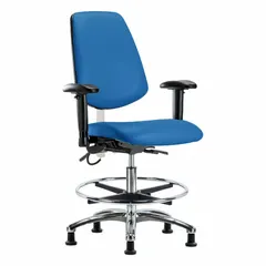 APPROVED VENDOR ESD Task Chair with Arms, Vinyl, Aluminum Base, Blue